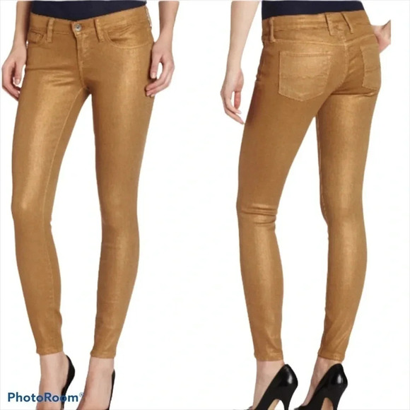 Lucky Braid Charlie Skinny Metallic  Gold jeans Sz 0 - Picture 1 of 14